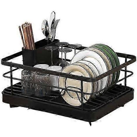 Grand égouttoir à vaisselle noir, égouttoir automatique antidérapant, organisateur de cuisine stable et peu encombrant pour plan de travail-AquaForge (1/5)