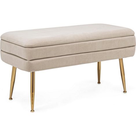 Panca contenitore in velluto "Pavlina" gambe in acciaio per camera da letto -Beige (1/5)