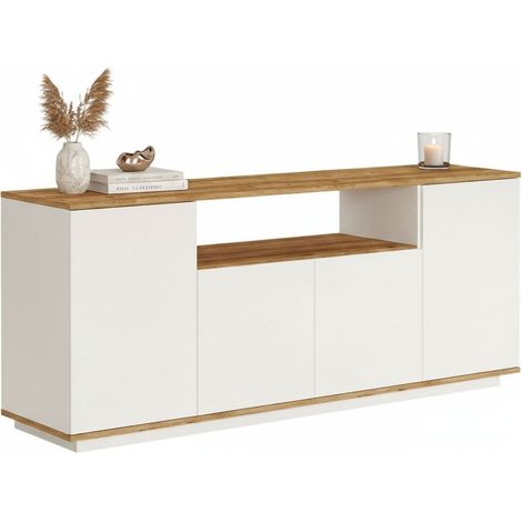 Dmora - Aparador Nekkar, Bufé de salón, Aparador de salón, Despensa de cocina, 180x45h75 cm, Roble y Blanco, con embalaje reforzado