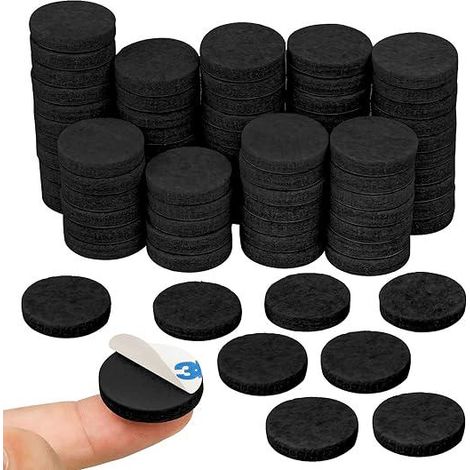 Lot de 80 patins feutre adhésifs noirs, diamètre 2,5 cm, épaisseur 2 mm, protections de sol anti-rayures pour chaises, tables, canapés, pieds épais, autocollants meubles. (1/5)
