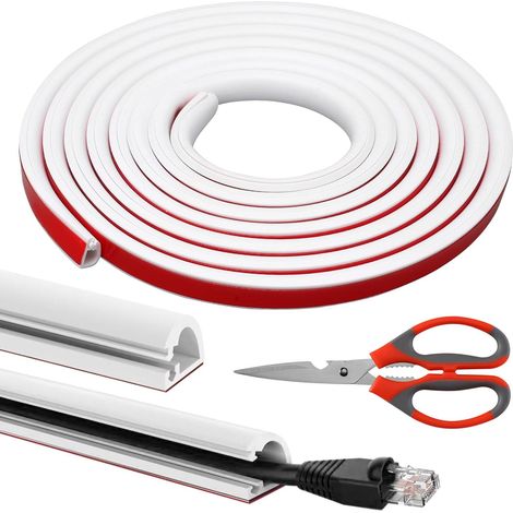 Passe-câbles autocollant - 6 m - En PVC flexible - Protection de câble de sol semi-circulaire - Pour la maison, le bureau, le concert, la dissimulation des câbles - Blanc (1/5)