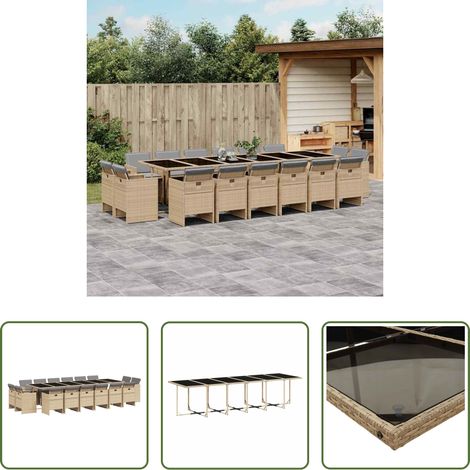 vidaXL Gartensessel - 17-tlg. Garten-Essgruppe mit Kissen Beigemischung Poly Rattan (1/5)