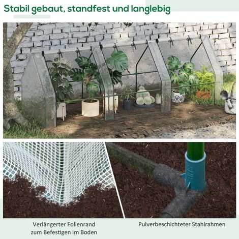 Serre de jardin avec 3 fenêtres coulissantes, bâche en PE maillée, châssis en acier, tunnel de culture pour balcon, potager, serre à tomates 270x90x90cm, abri pour légumes, fleurs, plantes, blanc (1/5)