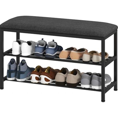Banco zapatero con asiento y almacenaje, metal negro, 81 x 31 x 50 cm (1/5)