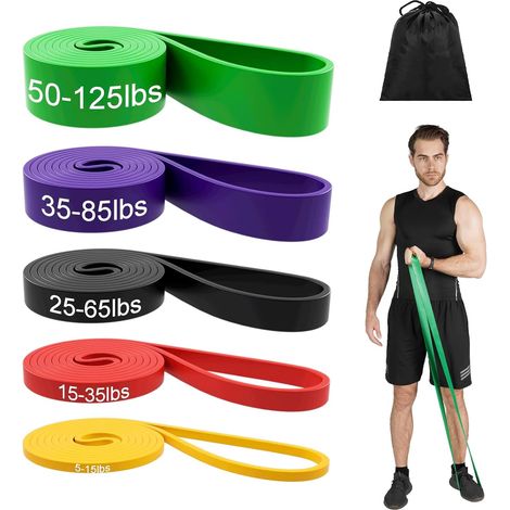 5 packs of traction assistance bands, resistance loop, powerlifting training exercise, stretching with door anchor, foam grips, hooks and carrying bag (1/5)