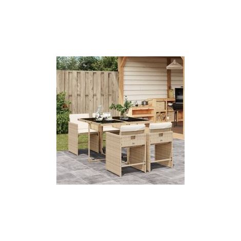 Ensemble à manger de jardin avec coussins 5pcs Beige poly rotin (1/5)