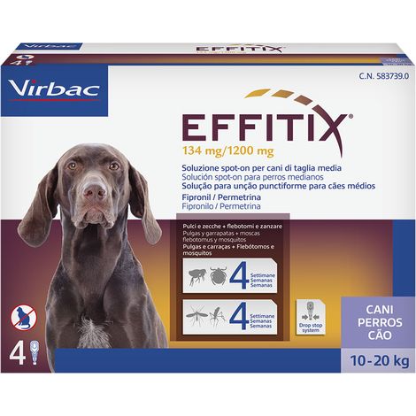 ANTIPARASSITARIO 'EFFITIX' 'Cane Medium' da 10 a 20 kg - 4 pipette ml 2,2 - VIRBAC