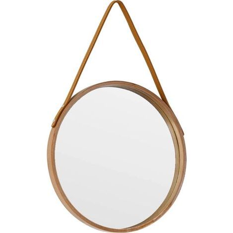 Runder Hängespiegel im Landhausstil, 30 cm, mit Lederkordel, für Badezimmer, Schlafzimmer, Wohnzimmer, Eingangsbereich, Inneneinrichtung (1/4)