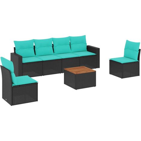 Set de sofás de jardín 7 pzas con cojines ratán sintético negro vidaXL (1/5)