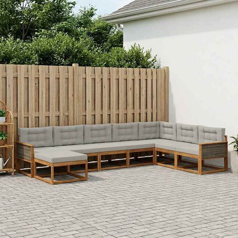 vidaXL Outdoor-Sofagarnitur mit Kissen 8 pcs Natürlich und Hellgrau (1/5)