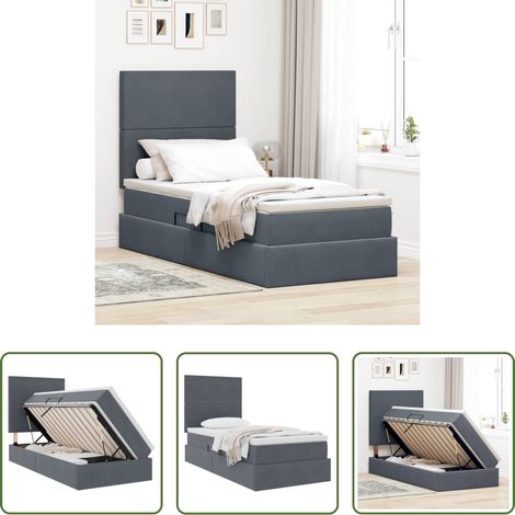 LED-Beleuchtung -  Aufbewahrungsbett mit Matratze Dunkelgrau 100 x 200 cm Samt (1/5)