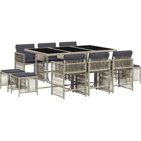vidaXL Set Pranzo Giardino 11pz con Cuscini Grigio Chiaro Polyrattan (1/5)