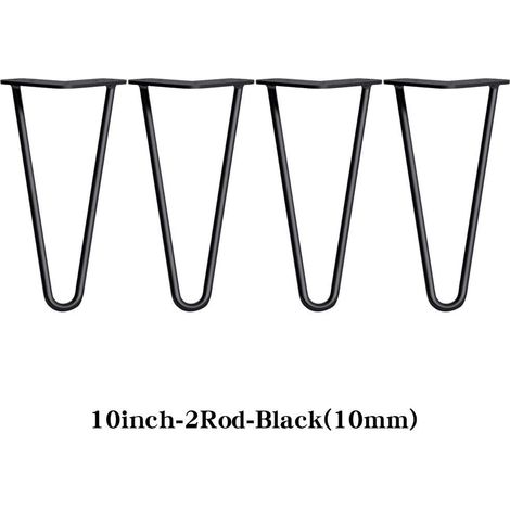 Lot de 4 Pieds de Table Basse de 25 cm en Acier Noir - Pieds en épingle à Cheveux Robustes pour projets de Bricolage - 2 tiges - avec vis et Pieds de Protection et Trous pré-percés (1/5)