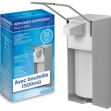 Distributeur Gel hydroalcoolique en Aluminium, Distributeur Savon Automatique 500ml, Levier Long - Fixation/Montage Mural, Soap Dispenser, Distributeur de Savon Automatique (1/5)