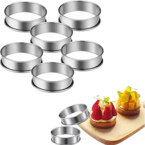 Set di 6 stampi ad anello per biscotti e torte in acciaio inox, colore argento, dimensioni 8,5x2,5 cm. (1/5)