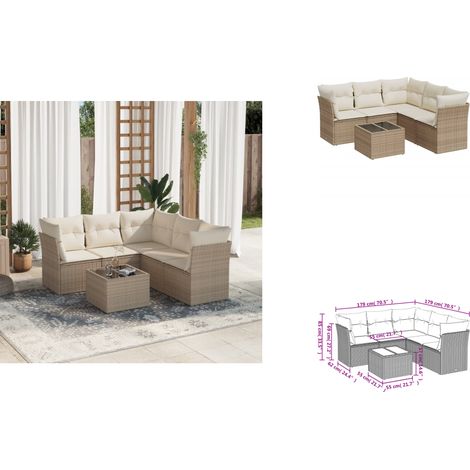 6-tlg. Garten-Sofagarnitur mit Kissen Beige Poly Rattan - Gartensorgsgarnitur - Outdoor Möbel - Lounge Set - Rattan Gartenmöbel - Polyethylen Furniture (1/3)