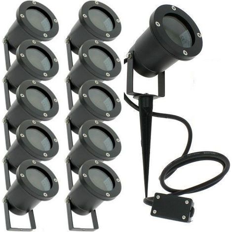 Arum Lighting – Lot de 10 spots extérieurs à piquet en fonte d'aluminium – IP65 – Culot GU10 – Câble 120 cm pour éclairage de jardin