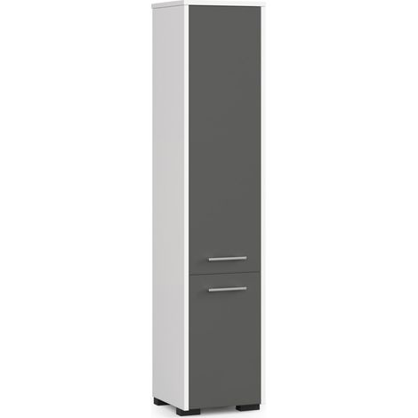 Columna de baño AKORD FIN Blanco 30 cm 2 puertas frente en color Grafito Gris 5 estantes 30x30x140 cm (1/5)