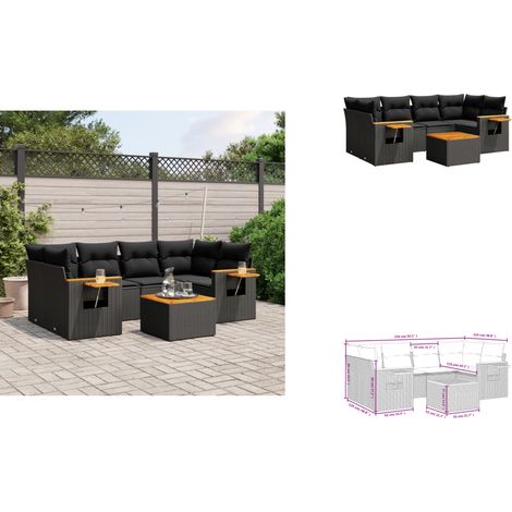 Salon de jardin 7 pcs avec coussins noir résine tressée - Salon De Jardin - Meuble Extérieur - Set Salon - Résine Tressée - Rotin Synthétique (1/3)