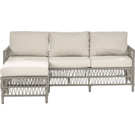 Garden Corner Sofa with Ottoman Grey PE Rattan 3 Seater Woven Wicker Couch Traditional Style OFENA (1/5)