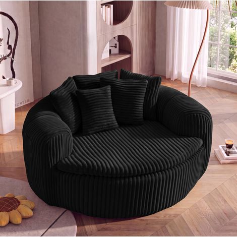 Poltrona lounge 1 posto in velluto a coste con 5 cuscini, 145 x 133 x 59 cm, nera DESVIAE (1/5)