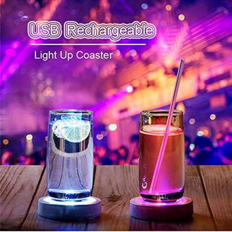Set de 1 sous-verre LED avec détecteur de gravité tactile, pavé lumineux pour verre bar midnight party club, ABS 9,4x2,2 cm noir blanc 3 piles AAA (1/2)