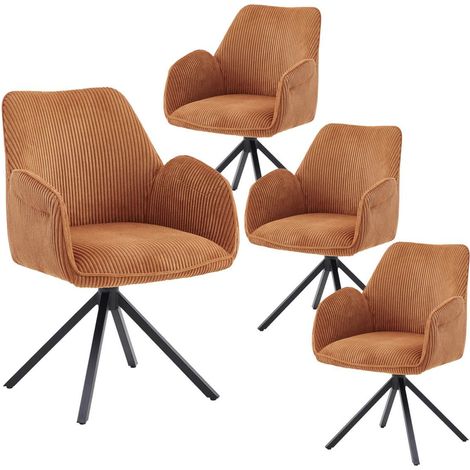 DELIA - Lot de 4 Fauteuils de table Pivotants Tissu Velours Côtelé Terracotta (1/5)