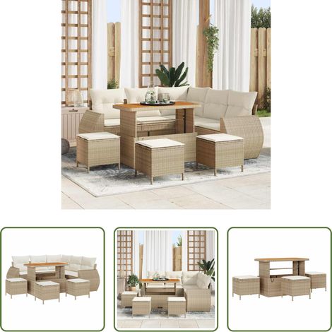 vidaXL Poly-Rattan - Gartensofa-set 9 pcs Beige Poly-Rattan (1/5)