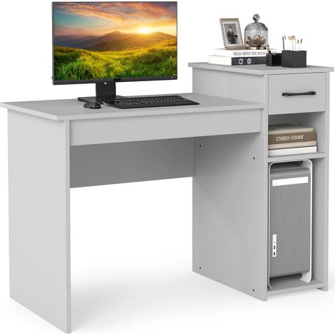 COSTWAY Computer Desk Laptop PC Desk with Drawer & CPU Stand-Grey (1/5)