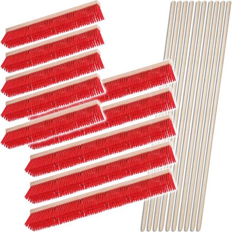 BRB Lot de 10 balais de Route en Plastique 5 x 600 mm, 5 x 1000 mm, 10 x Manche en Bois de Selle