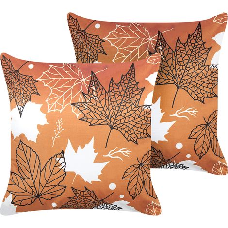 Conjunto de 2 cojines de terciopelo naranja blanco negro 45 x 45 cm Poinsettia