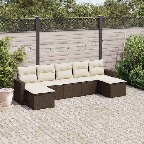 Salon de jardin avec coussins 7 pcs marron résine tressée (1/3)