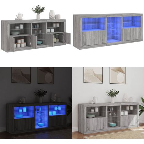 Buffet avec lumières LED sonoma gris 162x37x67 cm - Buffet Moderne - Meuble De Rangement - Armoire - Luminaire Led Rgb - Décoration Intérieure - Home & Living (1/5)