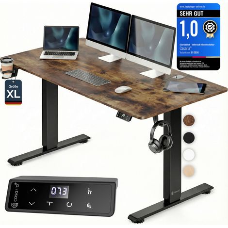 CASARIA® Escritorio Eléctrico Regulable Altura 120x60cm Mesa Elevable 80Kg LCD Función Memoria Temporizador USB-C/A Home Office Oficina XL, Vintage-Braun (de)