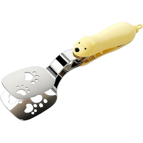 Espátula de acero inoxidable con pinza, una simpática espátula 2 en 1 con forma de oso, ideal para servir pescado, pan, etc. (Amarillo, 1 unidad)