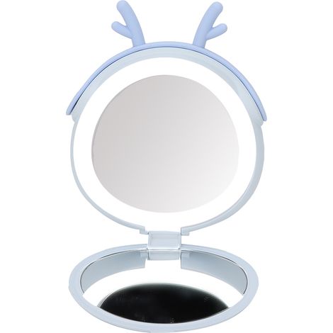 Batterie externe 3000mAh miroir de maquillage lumineux portable chargeur USB pour femme cadeau bleu (1/5)