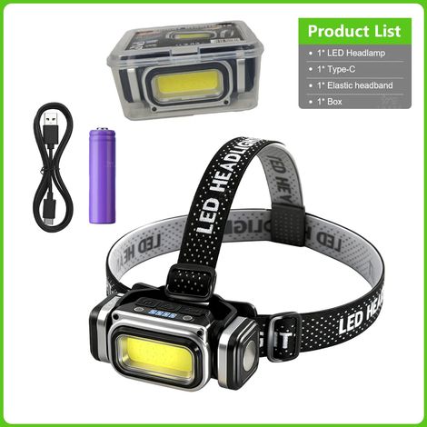 Lampe frontale ultra-lumineuse (1200 mAh) 1000 lm avec détecteur de mouvement, batterie 18650, rechargeable, lumière rouge, idéale pour la course et la pêche. (1/5)