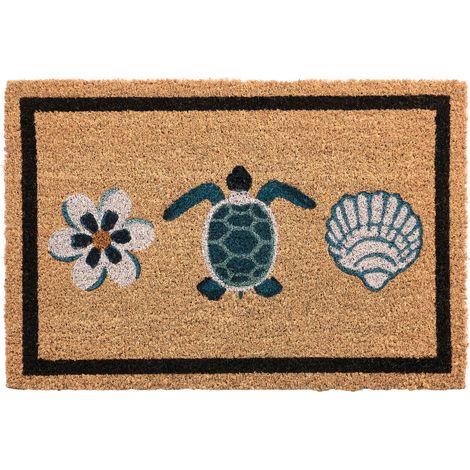 Felpudo de fibra de coco antideslizante 40 x 60 cm con base de PVC motivo tortuga natural Panabo (1/5)