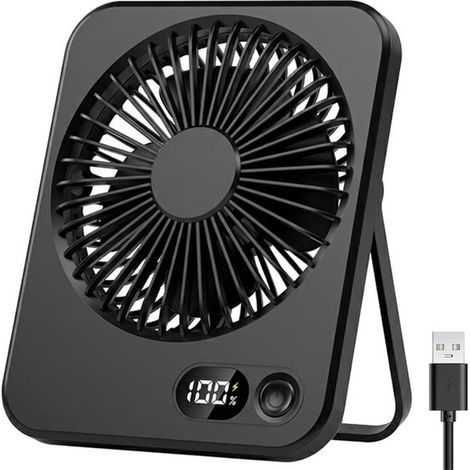 Ventilateur de table et de bureau 168 x 135 x 40 mm, rechargeable par USB, écran LED, mini ventilateur compact et pliable pour bureau et chambre, noir (1/5)