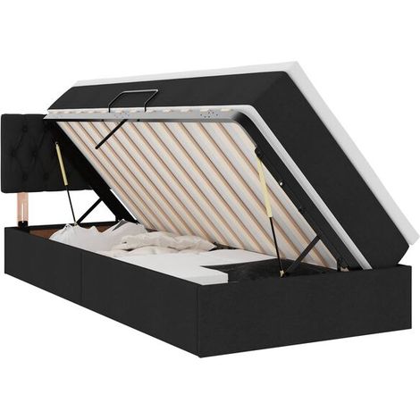 Lit coffre LED avec matelas, noir, 90 x 190 cm, tissu. (1/5)