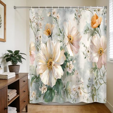 150x200cm Fleur Rideau de Douche Vintage Campagne coloré Floral Ferme Salle de Bain Rideau décoratif avec Crochets Polyester résistant à l'eau Lave Baignoire Fournitures (1/5)