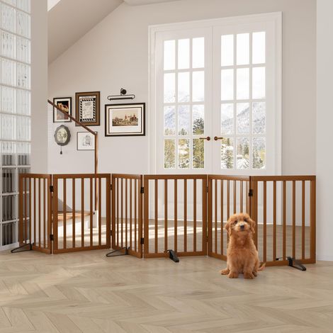 Barrière de Sécurité pour Chien en Bambou Modulaire et Pliable Grille de Protection pour Animaux Domestiques Petit Chien Parc Enclos Intérieur avec Pieds de Soutien Métalliques 6 Panneaux (1/5)