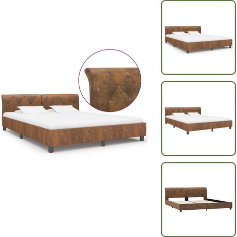 Cadre de lit sans matelas marron similicuir daim 160x200 cm - Cadre De Lit - Lit Double - Lit Moderne - Lit En Cuir - Lit Brun (1/5)