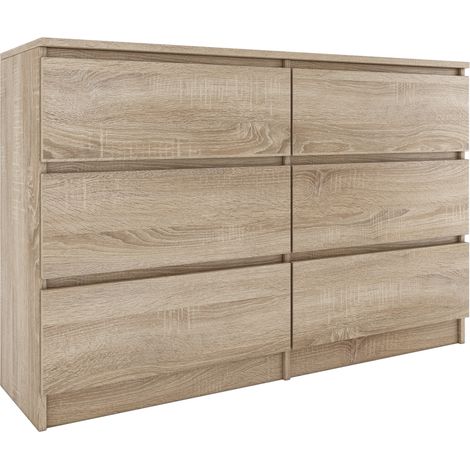 Hucoco – Commode contemporaine 120x77x30 cm – 6 tiroirs – Structure en panneaux mélaminés – Glissières silencieuses