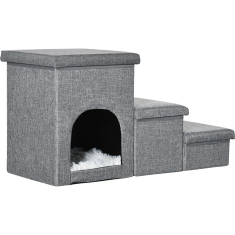 Scaletta per Cani e Gatti 3 Gradini 73,5x33x40,5 cm con Cuccia Grigia