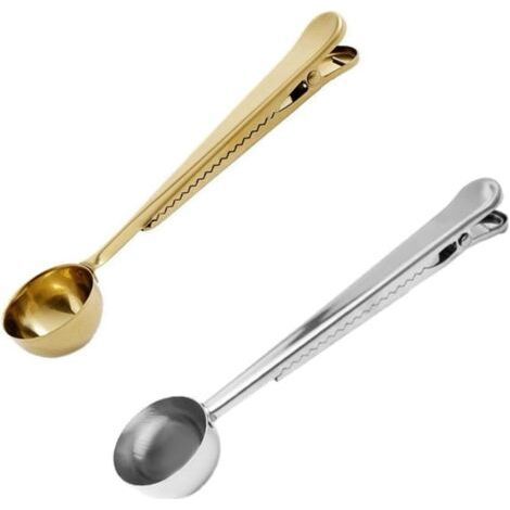Coffee Measuring Spoon with Bag Sealer,2PCS Stainless Steel Measuring Spoons with Sealing Bag Tea Clip Teaspoon with Long Handle for Coffee Beans, Milk in P (1/5)