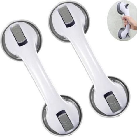 Juego de 2 barras de apoyo para baño con ventosas de 30 cm – Asa de seguridad, no requiere perforación para ducha y bañera – Antideslizante para personas mayores y niños, color gris (1/4)