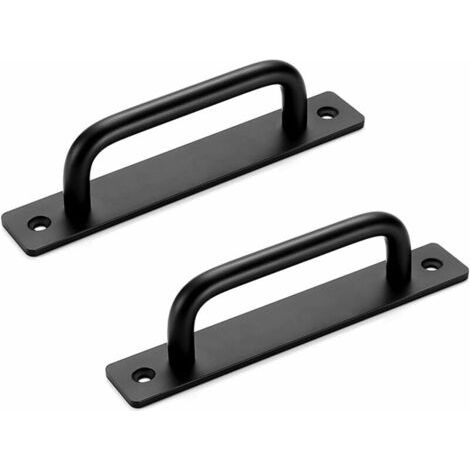 Barn door handle, sliding door fitting with removable handle, 2 pieces. Black, simple aluminum alloy door handle for kitchen, furniture, cabinet (148 x 25 x 36 mm)