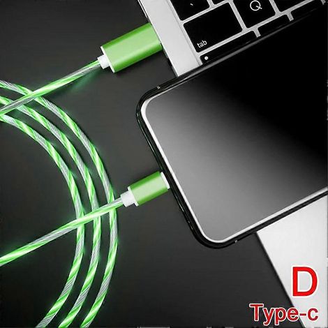 Câble USB-C rapide avec LED lumineuse effet flux coloré, charge rapide pour smartphones Android, design arc-en-ciel lumineux, cordon de recharge élégant compatible appareils Type-C (1/5)