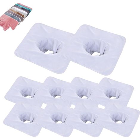 Lot de 10 serviettes de table de massage avec trou pour le visage - Couvre-tête en velours corail - Doux et réutilisable (1/5)